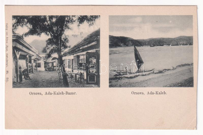 Orsova, Ada Kaleh bazár. Alfred Jäger kiadása / Turkish island, Turkish bazaar, shop (vágott / cut)
