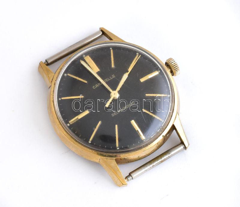 Caravelle mechanikus, fekete számlapos férfi karóra, sérülésekkel, működik, d: 34 mm