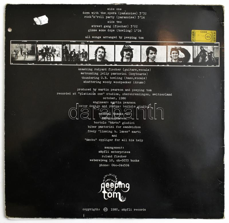 Peeping Tom - Peeping Tom. Vinyl, 12', 45 RPM, EP, Stereo. Zäpfli Records. Svájc, 1980. enyhén karcos a lemez - Image 2