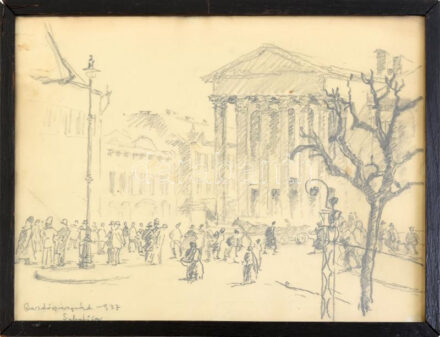 Bardócz Árpád (1882-1938): Szabadkai részlet, 1937. Ceruza, papír, jelzett, üvegezett fakeretben. 24x33 cm