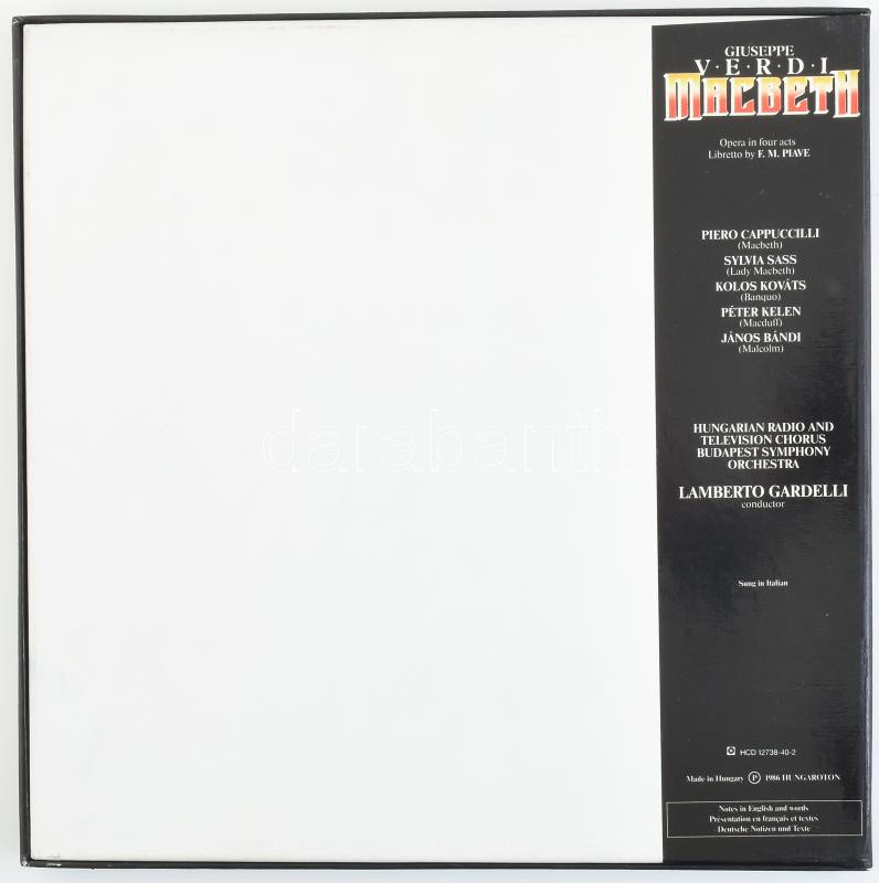 Giuseppe Verdi, Piero Cappuccilli, Sylvia Sass, Péter Kelen, Kolos Kováts, Lamberto Gardelli - Macbeth. 3 x Vinyl, LP, Album, Stereo. Hungaroton. Magyarország, 1986. jó állapotban - Image 2