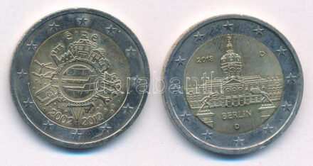 Vegyes: Írország 2012. 2E 'Az Euró bevezetésének 10. évfordulója' + Németország 2018D 2E 'Berlin' T:AU,XF Mixed: Ireland 2012. 2 Euro '10 Years of Euro Cash' + Germany 2018D 2 Euro 'Berlin' C:AU,XF