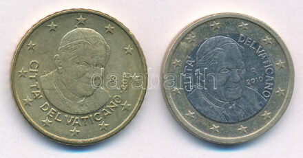 Vatikán 2010. 1E 'XVI. Benedek' + 2011. 50c 'XVI. Benedek' T:XF Vatican 2010. 1 Euro 'Benedict XVI' + 2011. 50 Cent 'Benedict XVI' C:XF