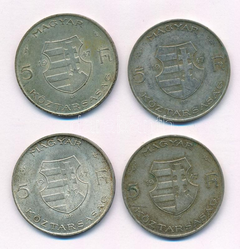 1947. 5Ft Ag 'Kossuth' (4x) T:XF,VF patina, szennyeződés Adamo F8.1 - Image 2
