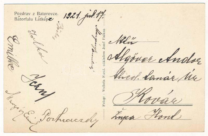 1921 Bátorfalu, Bátorová; Pozdrev z Batorovce / utca, üzlet. Josef Paskuz kiadása / street view, shop - Image 2