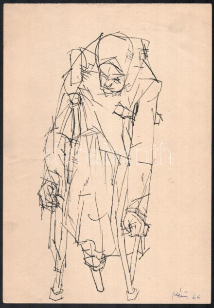 Kéri Imre (1945- ): Hölgy mankóval (tanulmányrajz), 1966. Tus, papír, jelzett. 31x21,5 cm