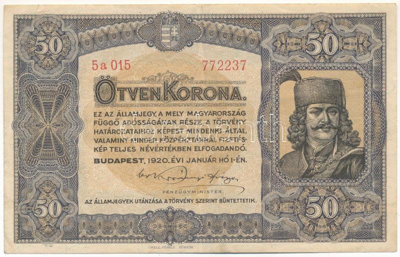 1920. 50K 'Orell Füssli Zürich' nyomdahely jelöléssel T:III Adamo K25