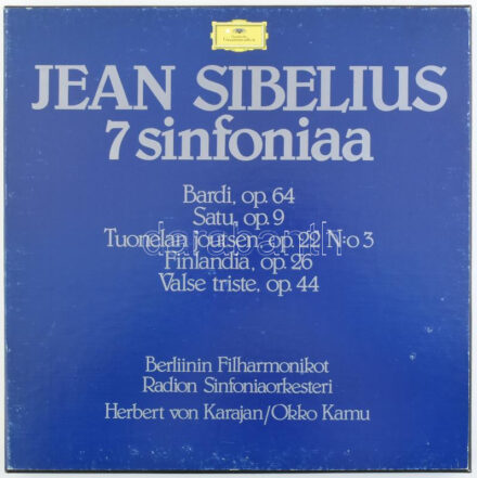 Jean Sibelius - Karajan / Kamu, Berliner Philharmoniker / Radio-Sinfonie-Orchester Helsinki - 7 Symphonien. 6 x Vinyl, LP, Compilation, Stereo, yellow label, Box Set. Deutsche Grammophon. Németország. Nem listázott kiadás! A lemeztartókon