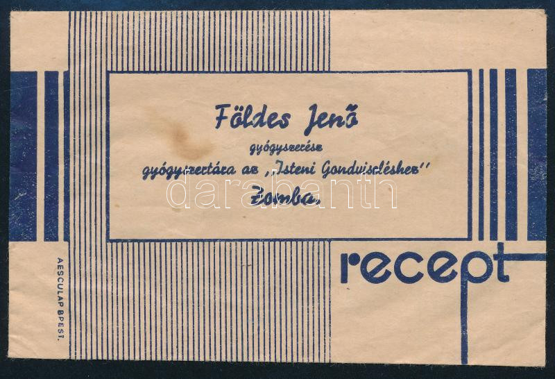 Földes Jenő gyógyszertára az 'Isteni Gondviseléshez' Zomba receptboríték
