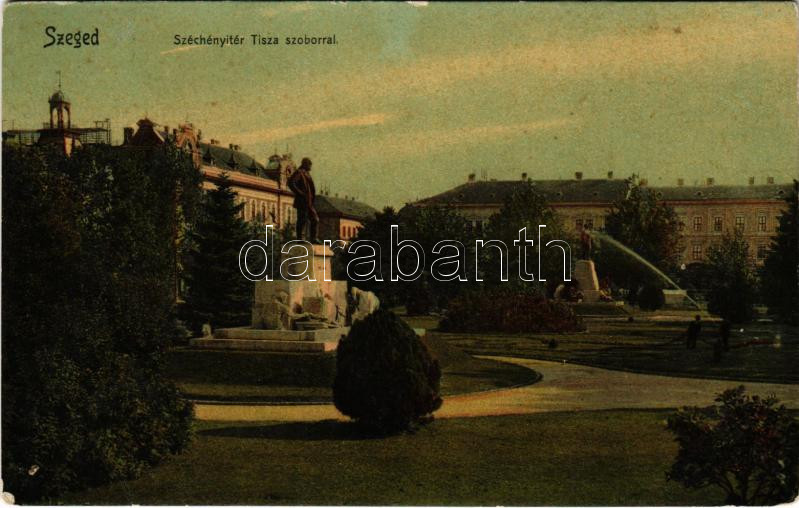 1908 Szeged, Széchenyi tér, Tisza szobor, szobor locsolás (EB)