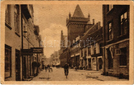 1927 Helsingor; Stengade, Nörregaard Bogbinder / shops, street view (EK)