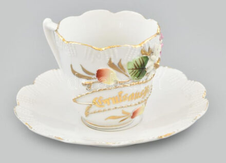 Bad Ischl plasztikus porcelán csésze kézzel festett, kis kopással
