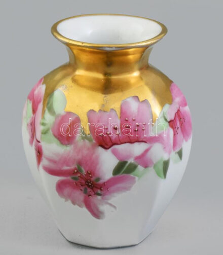 Fraureuth porcelán váza. Kézzel festett, jelzett, kopással 9 cn