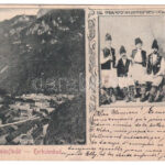1899 (Vorläufer) Herkulesfürdő, Baile Herculane; látkép, erdélyi folklór. Emil Jäger kiadása / general view, spa, Transylvanian folklore. Art Nouveau (fa)