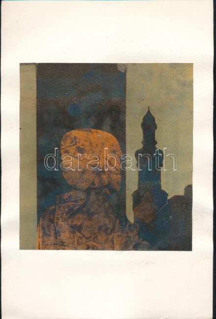 Joseph Kádár (1936-2019): Szürrealista torony (cím nélkül). Monotípia, papír. Jelzett a hátoldalán. Papírra kasírozva. Kissé hullámos. 17,5x16 cm / monotype on paper, signed on the reverse.