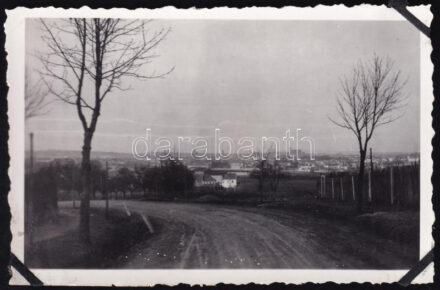 1932 Sopron látképe a Károly-kilátó felől, fotó, hátoldalon feliratozva, albumba ragasztás nyomaival, 5,5×9 cm