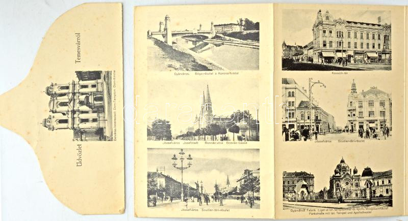 Temesvár, Timisoara; 6-részes kihajtható leporellólap, rajta zsinagóga / 6-tiled folding leporellocard with synagogue (b) - Image 2