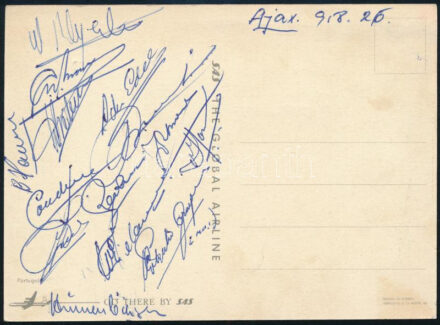 1958 Az Ajax labdarúgó csapat tagjai által aláírt képeslap / 1958 Autograph signatures of the Ajax football players Graafland Eddy Pieters van Mourik Ger Geelhuizen Cor Haarms Bobby Andriesen Wim van Ham Guus van der Kuil