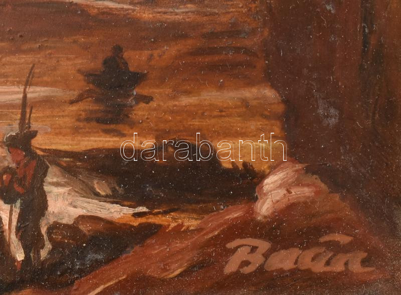 Baász jelzéssel: Romantikus táj. Olaj, farost, keretben, 20x25 cm - Image 2