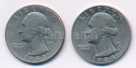 Amerikai Egyesült Államok 1983-1984. 1/4$ Cu-Ni 'Washington' (2x) T:2 USA 1983-1984. 1/4 Dollar Cu-Ni 'Washington' (2x) C:XF