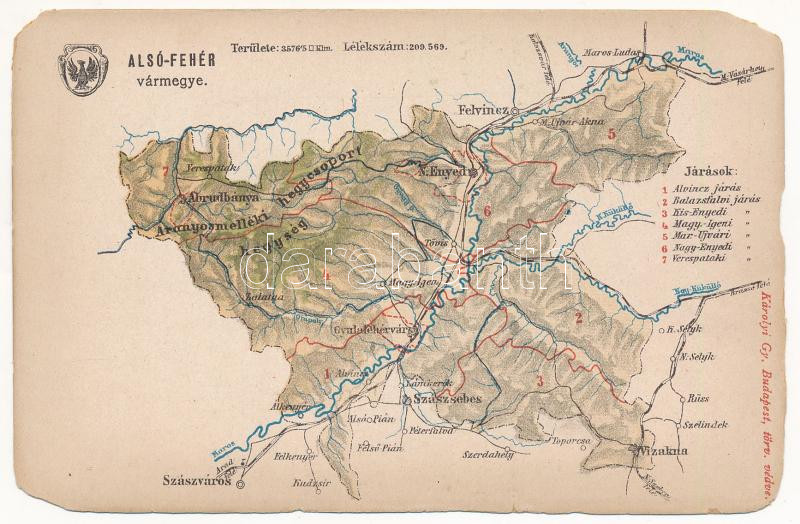 Alsó-Fehér vármegye térképe. Kiadja Károlyi Gy. / Map of Alba de Jos county (b)
