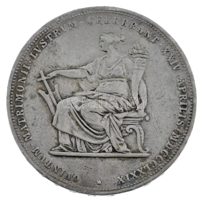 Ausztria 1879. 2G Ag 'I. Ferenc József és Erzsébet / Ezüstlakodalom' Bécs T:VF patina, ph. Austria 1879. 2 Gulden Ag 'Franz Joseph and Elisabeth / Silver Jubilee' Vienna C:VF patina, edge error Krause X#M5 - Image 2