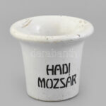 Hadi mozsár 1914-1917, I. világháborús fajansz mozsár, feliratozott, sérülésekkel, mázrepedésekkel, m: 12,5 cm, d: 14,5 cm