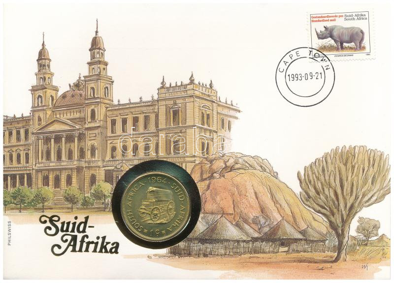 Dél-Afrika 1964. 1c sárgaréz 'Jan van Riebeeck' felbélyegzett borítékban, bélyegzéssel T:UNC South Africa 1964. 1 Cent brass 'Jan van Riebeeck' in envelope with stamp, cancellation C:UNC Krause KM#57