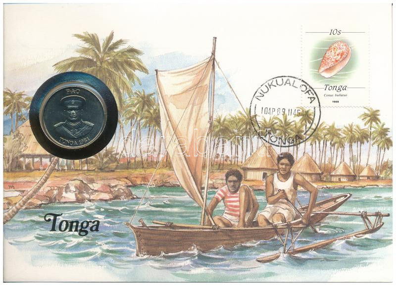 Tonga 1981. 20s 'FAO' érmés borítékban, bélyeggel és bélyegzéssel, német nyelvű ismertetővel T:1 Tonga 1981. 20 Seniti 'FAO' in coin envelope, with stamp and cancellation, with German description C:UNC