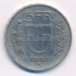 Svájc 1933B 5Fr Ag T:VF Switzerland 1933B 5 Francs Ag C:VF Krause KM#402