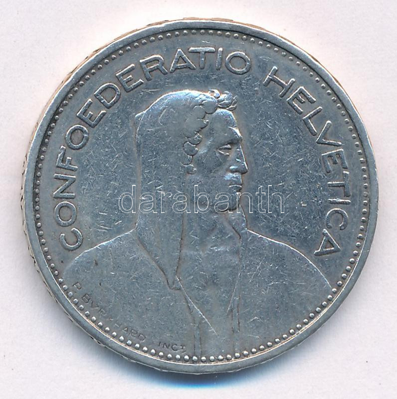 Svájc 1933B 5Fr Ag T:VF Switzerland 1933B 5 Francs Ag C:VF Krause KM#402 - Image 2