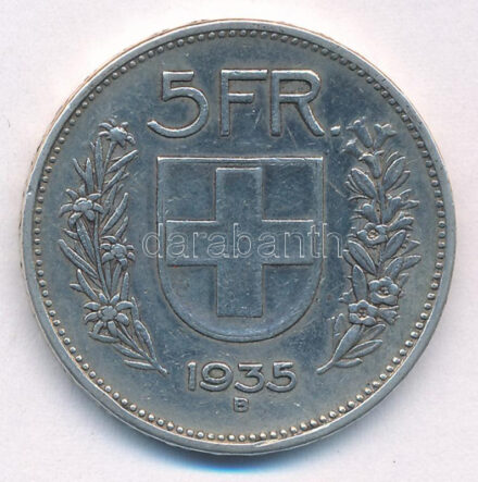 Svájc 1935B 5Fr Ag T:VF Switzerland 1935B 5 Francs Ag C:VF Krause KM#402