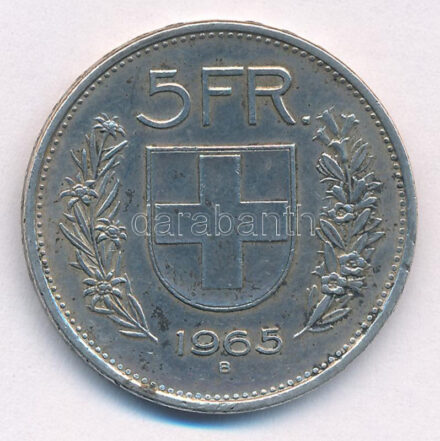 Svájc 1965B 5Fr Ag T:XF patina Switzerland 1965B 5 Francs Ag C:XF patina Krause KM#402