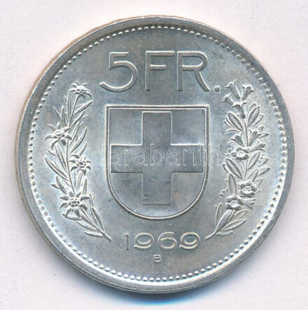 Svájc 1969B 5Fr Ag T:AU Switzerland 1969B 5 Francs Ag C:AU Krause KM#402