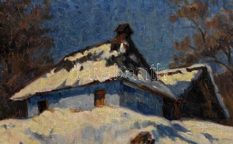 Krizsán János (1866-1948): Nagybánya télen. Olaj, vászon. Jelezve jobbra lent. Dekoratív fakeretben. 60x70 cm/ János Krizsán (1866-1948): Snowy Baia Mare. Oil on canvas. Signed lower right. Framed. - Image 2