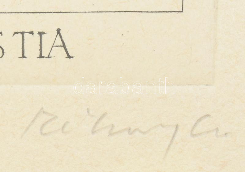 Rékassy Csaba (1937-1989): Modestia (erények sorozat). Rézmetszet, merített papír, jelzett, művészpéldány EA V/XV. számozással, üvegezett fakeretben, 15,5×8 cm / engraving on paper, signed, EA V/XV, framed - Image 3