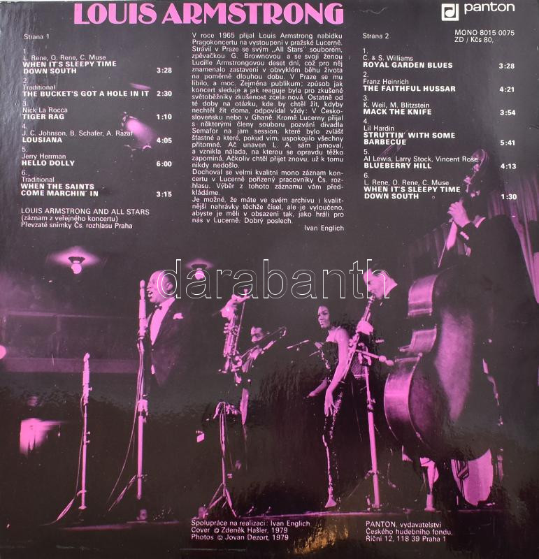 Louis Armstrong - Lucerna-1965 - Lucerna Hall-Prague 1965 - Live. Vinyl, LP, Mono. Panton. Csehszlovákia, 1979. jó állapotban - Image 2