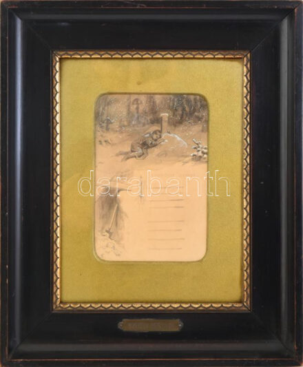 Székely Bertalan (1835-1910): A megfagyott gyermek (illusztráció Eötvös József költeményéhez). Lavírozott tus, ceruza, papír. jelezve balra lent ? (SB?). Üvegezett, antik fakeretben, keret hátoldalán Furmann Gyula budapesti