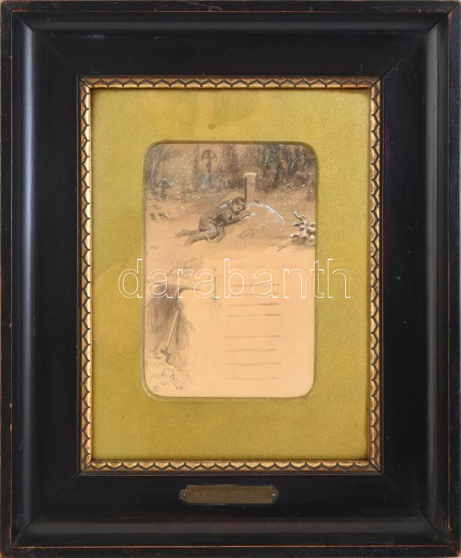 Székely Bertalan (1835-1910): A megfagyott gyermek (illusztráció Eötvös József költeményéhez). Lavírozott tus, ceruza, papír. jelezve balra lent ? (SB?). Üvegezett, antik fakeretben, keret hátoldalán Furmann Gyula budapesti