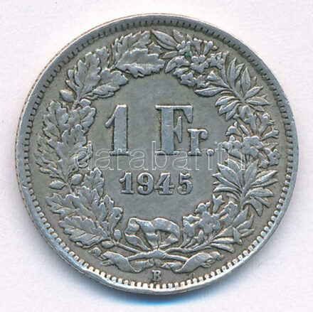 Svájc 1945B 1Fr Ag T:XF patina Switzerland 1945B 1 Franc Ag C:XF patina Krause KM#24