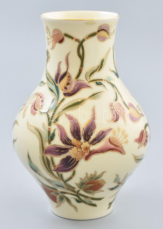 Zsolnay virágmintás porcelán, váza, jelzett, hibátlan, m: 18 cm - Image 2