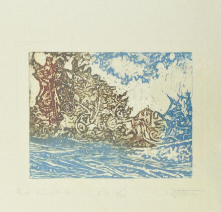 Stettner Béla (1928-1984): Parti emberek V. Színes rézkarc, papír, jelzett, művészpéldány E.A. V/XV számozással, üvegezett fakeretben, 16×20 cm