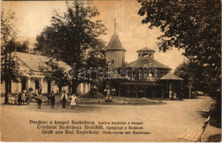 Szobráncfürdő, Kúpele Sobrance; Gyógykút a fürdővel. Friedmann Móritz kiadása / Levíca studníca a kaupel / spa and mineral water well (fa)