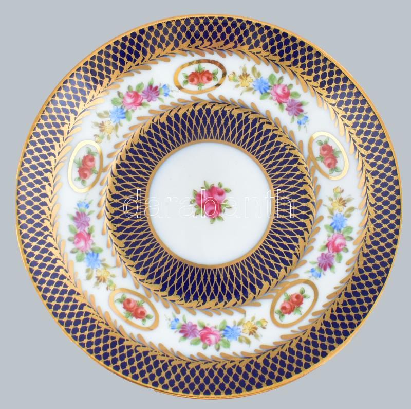Teás csésze tálcával, porcelán, két különböző jelzéssel, tálca méret: 25x16 cm, kopott. - Image 2