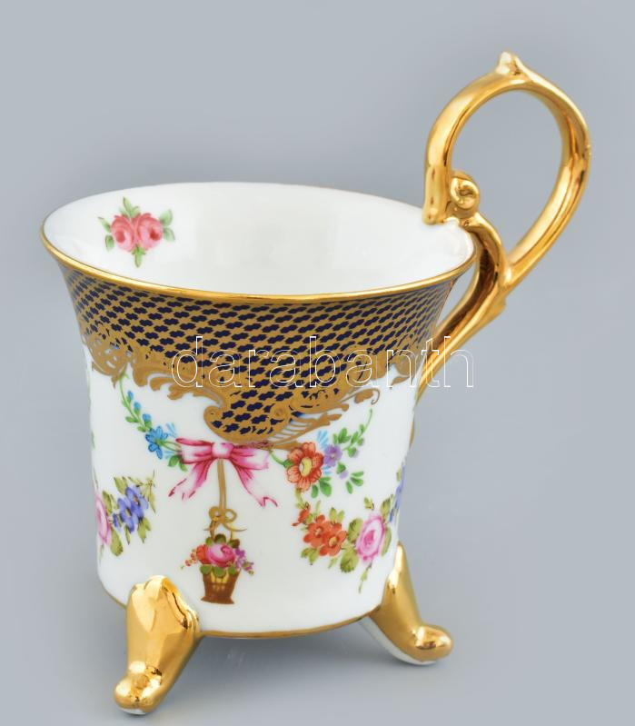 Teás csésze tálcával, porcelán, két különböző jelzéssel, tálca méret: 25x16 cm, kopott. - Image 3