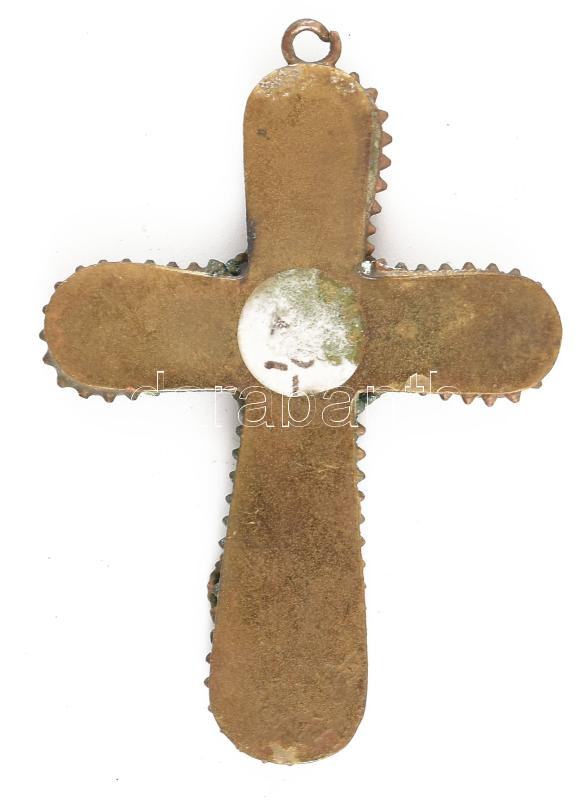 Római emlék, muránói mikromozaikos kereszt medál a pápa arcképével, 52x35 mm - Image 2