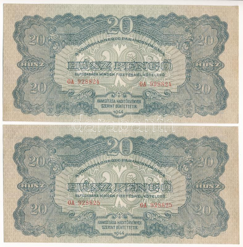 1944. 20P 'A Vöröshadsereg Parancsnoksága' (2x) sorszámkövetők, vágáshiba T:F szép papír Adamo P45