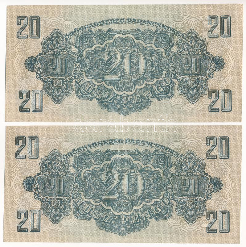 1944. 20P 'A Vöröshadsereg Parancsnoksága' (2x) sorszámkövetők, vágáshiba T:F szép papír Adamo P45 - Image 2