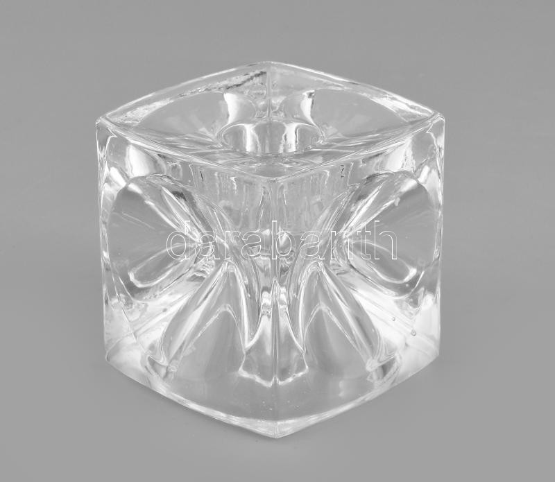 Design mécses és gyertyatartó, kopásokkal, m: 7 cm