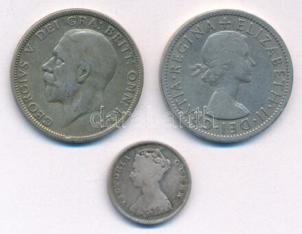 Vegyes: Nagy-Britannia 1929. 1Fl Ag 'VI. György' + 1957. 2Sh Cu-Ni 'II. Erzsébet' + Hong Kong 1898. 10c Ag T:VF patina Mixed: Great Britain 1929. 1 Florin Ag 'George VI' + 1957. 2 Shilling Cu-Ni 'Elizabeth II' + Hing Kong 1898. 10 Cent Ag C:VF